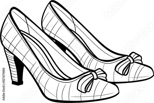 Vintage Lady Woman High Heels Shoes in Hand-drawn Style