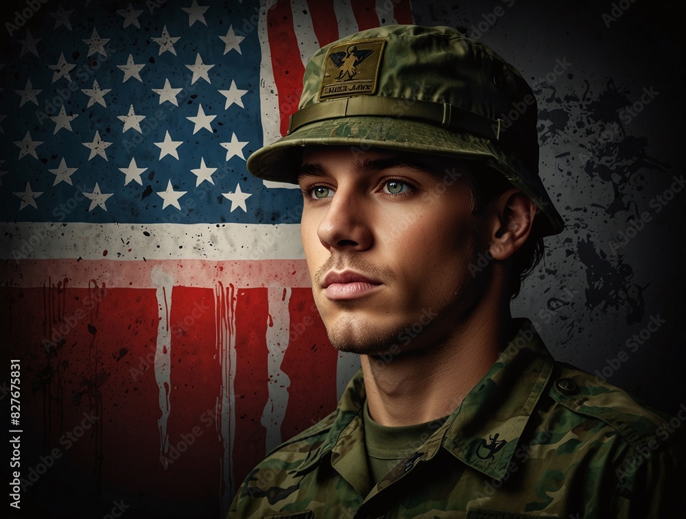 soldier in uniform with USA Flag soldier in uniform with USA Flag
