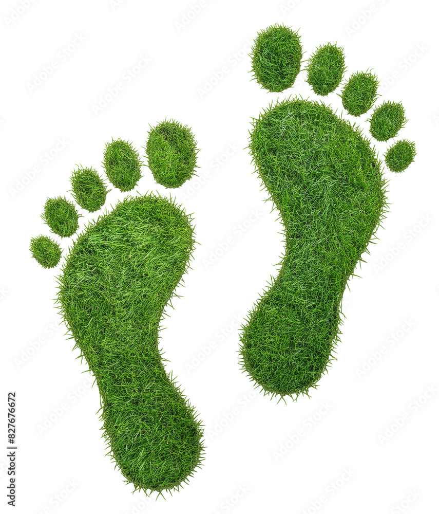 Green footprints from grass, isolated background Green footprints from grass, isolated background