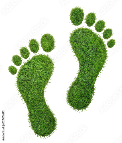 Green footprints from grass, isolated background