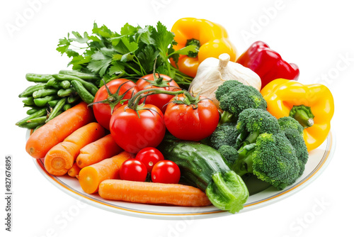 A Plate Bursting with Colorful Vegetables and Lean Protein On Transparent Background.