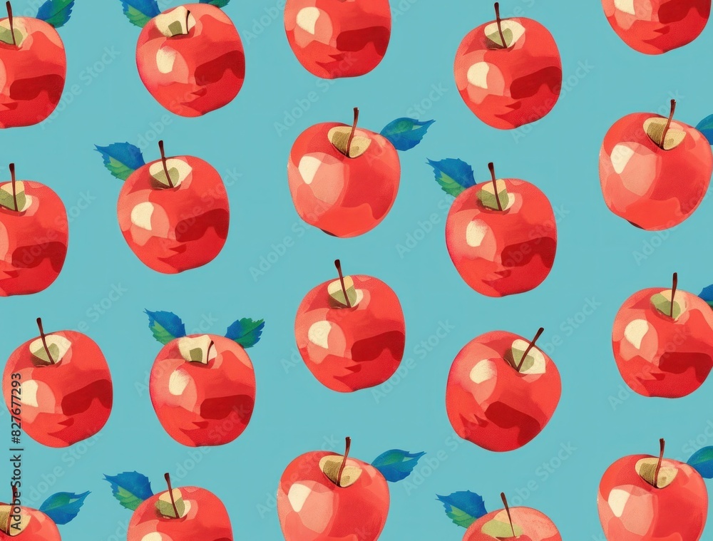 Pattern of red apples on blue background vibrant fruit design for healthy lifestyle and nutrition concept Pattern of red apples on blue background vibrant fruit design for healthy lifestyle and nutrition concept