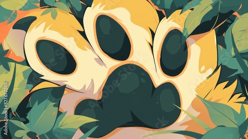 Embed the paw icon within a camouflage emblem photo