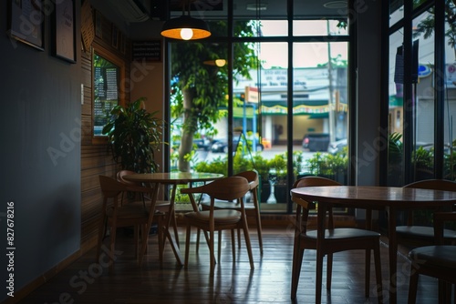 Cozy Coffee Shop Ambience With View On The City Street. Generative AI © Valeriy