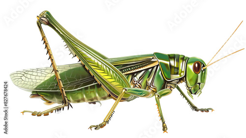 Detailed illustration of a green grasshopper with intricate patterns. High-quality vector image ideal for educational and design purposes.