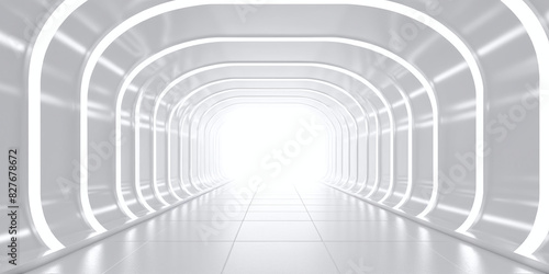 Fototapeta Naklejka Na Ścianę i Meble -  Endless White Tunnel Vanishing into Distance - 3D Render