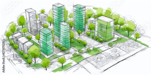 Sketch of a Green Eco-Friendly City Concept