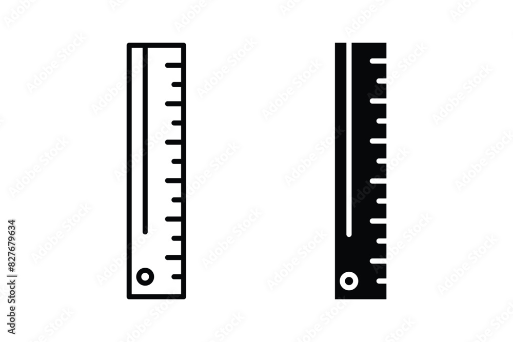 Ruler icon vector in outline and solid black
