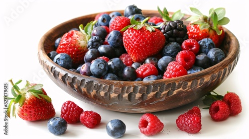 Fresh berries in a bowl  a delicious mix of strawberries  blueberries  and raspberries  perfect for a healthy breakfast or summer snack