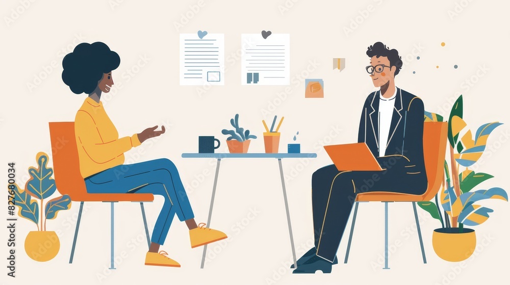 Two people sitting at a table in a room with plants Two people sitting at a table in a room with plants