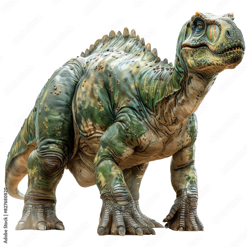 Fototapeta premium Iguanodon isolated solid white background, without shadow, single object, detailed, PNG diecut style