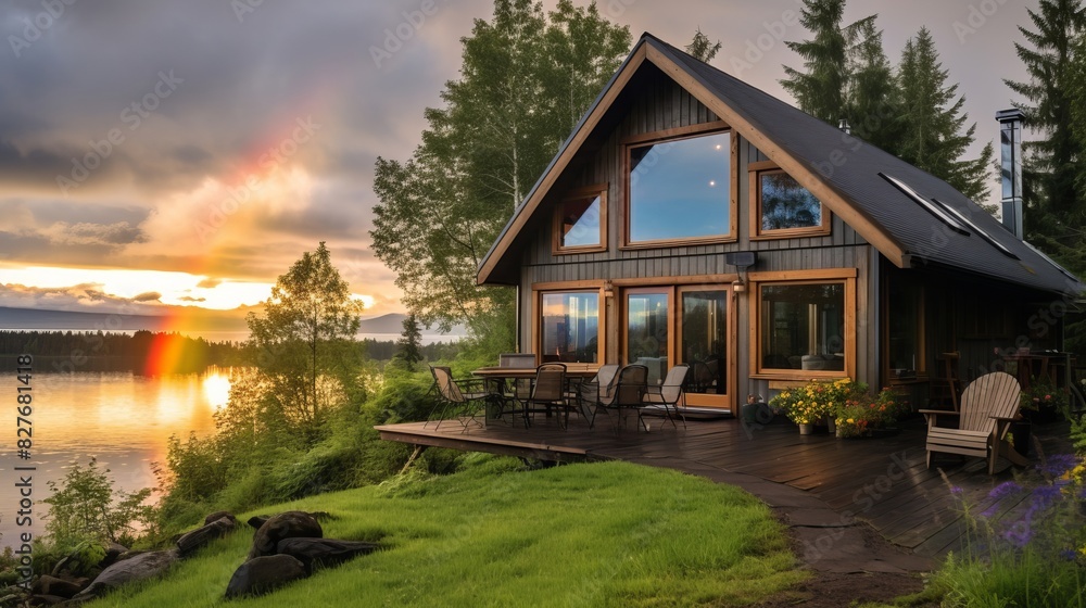 Cozy cabin window view by the lake. Cozy cabin window view by the lake.