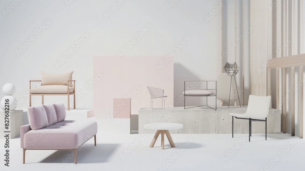 Fototapeta premium modern minimal furniture with white background studio style. generative ai