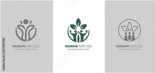 Human People Together Nature Leaves Abstract Illustration Logo Icon Design Template