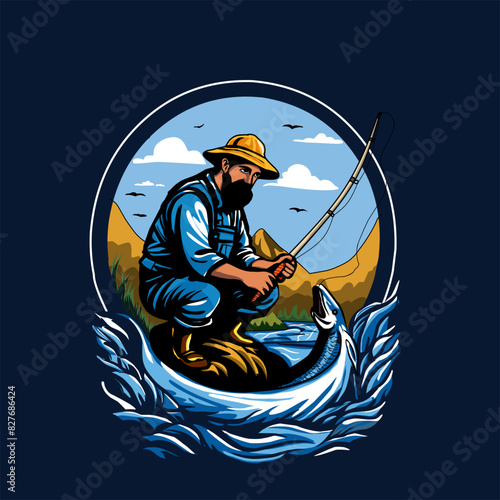 fisherman with a fishing rod logo