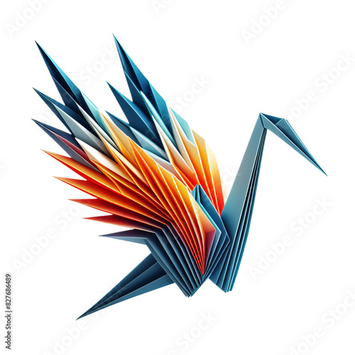 ai-generated item, rare, odd, high, a flying origami paper crane, close up, isolated on white background, photo vj, vector, arro photo