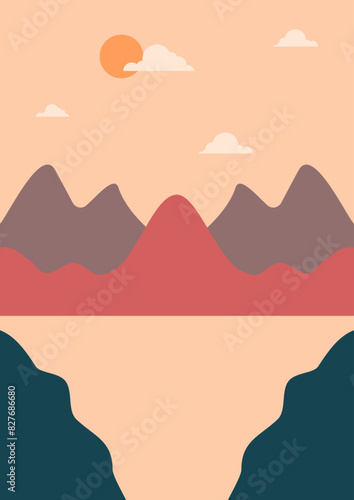 Summer nature landscape poster, cover, mountains. Summer vacation at the beach