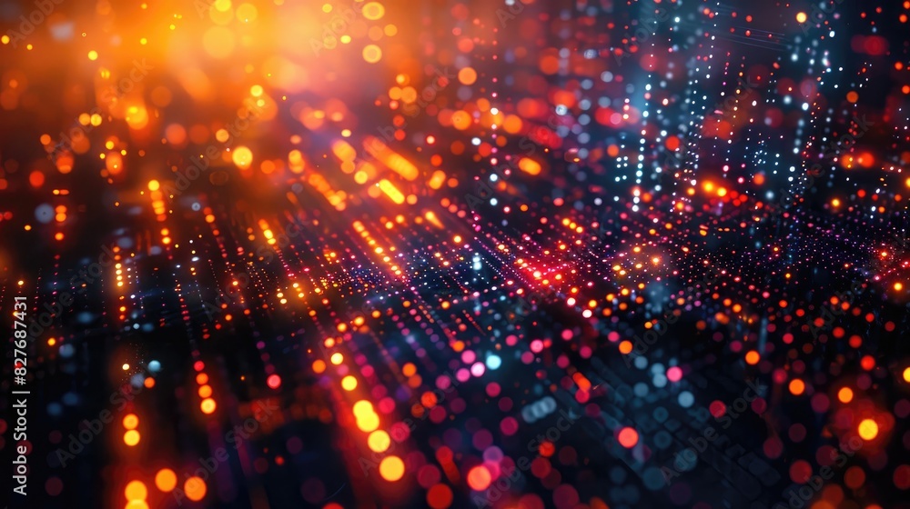 Binary code flowing across the screen in blue and orange hues. Binary code flowing across the screen in blue and orange hues.