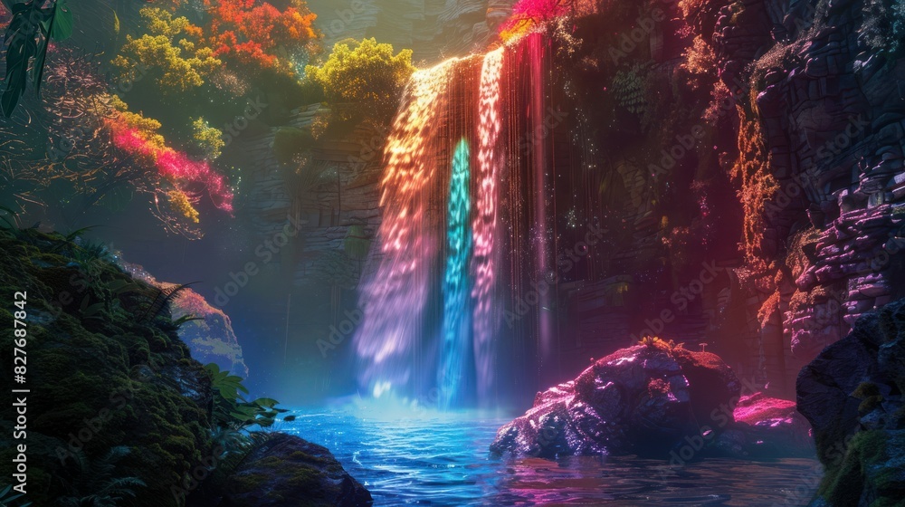 The falls are red, green and yellow. The falls are red, green and yellow.