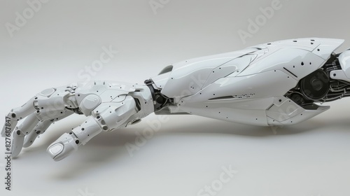 A robotic hand with black and silver parts