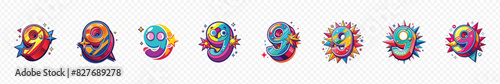 9 years anniversary, 9th Anniversary Logo, Number 9 Icon,  Golden number 9 with sparkling confetti,
 9th Anniversary celebration Vector background, logo design number 9, monogram 9. typography 9