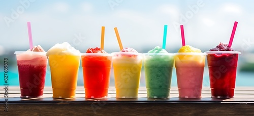 Colorful slushie drinks on a street food