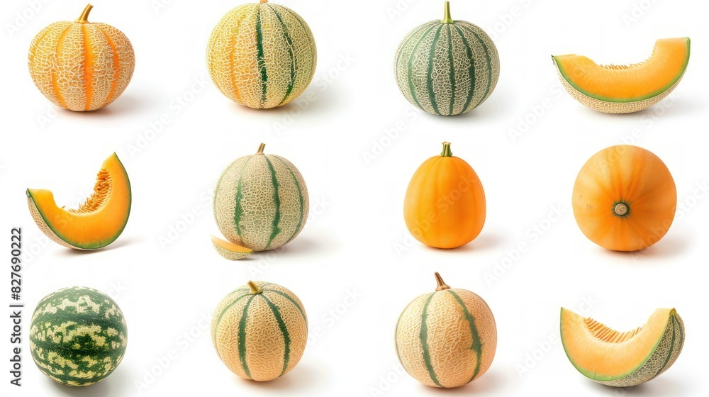 Collection of Cantaloupe isolated whitte background Collection of Cantaloupe isolated whitte background