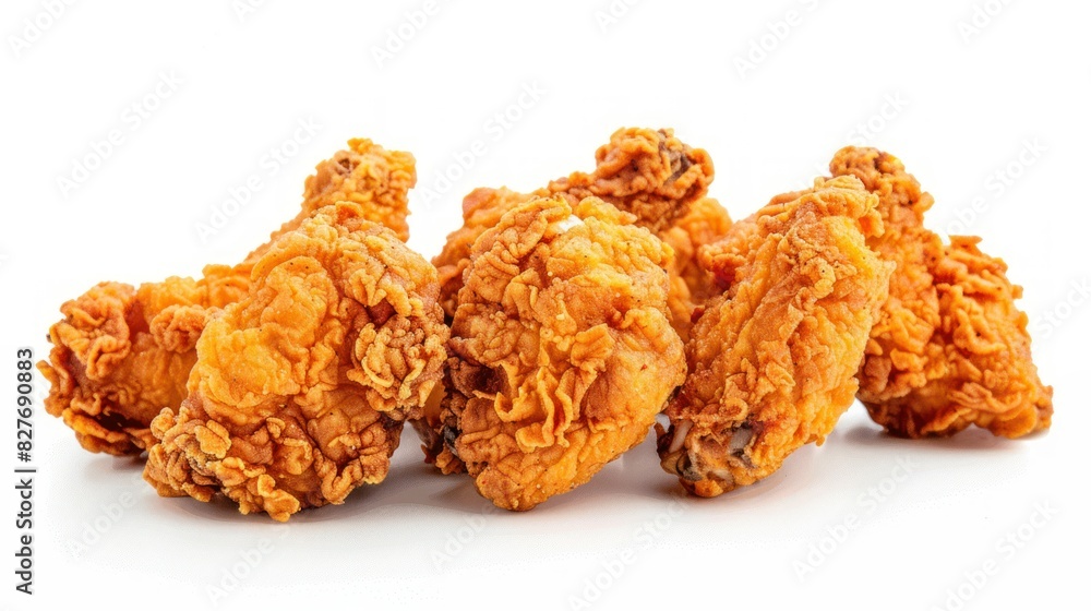 Fried chicken pieces in a collection isolated on a white background. Oil and gas power plant refinery, with storage tanks for oil production in the background Fried chicken pieces in a collection isolated on a white background. Oil and gas power plant refinery, with storage tanks for oil production in the background