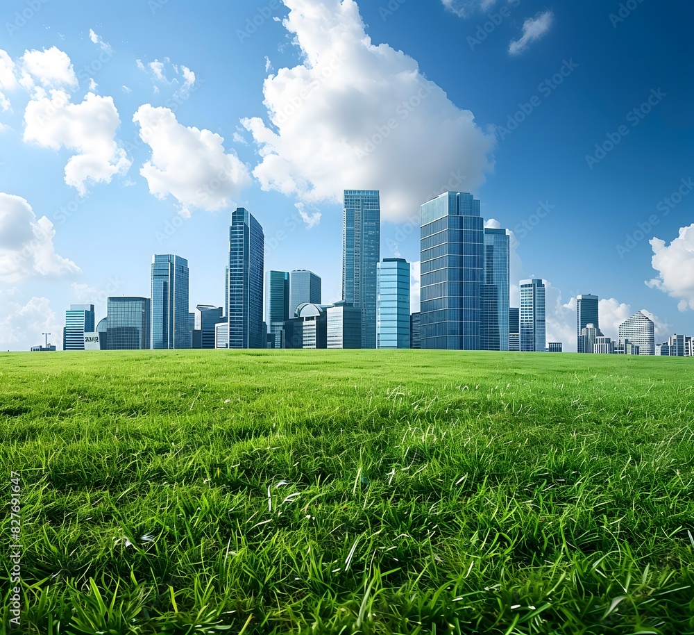 Obraz premium Blue white skyline city tall buildings seen background Tall Buildings Concept