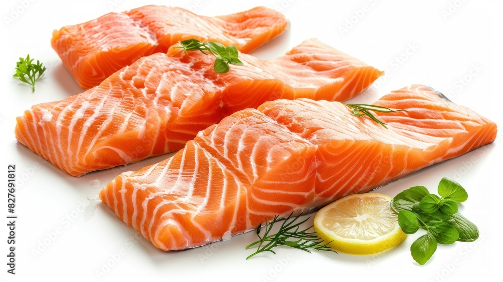 Collection of raw salmon fillets isolated on white background Collection of raw salmon fillets isolated on white background