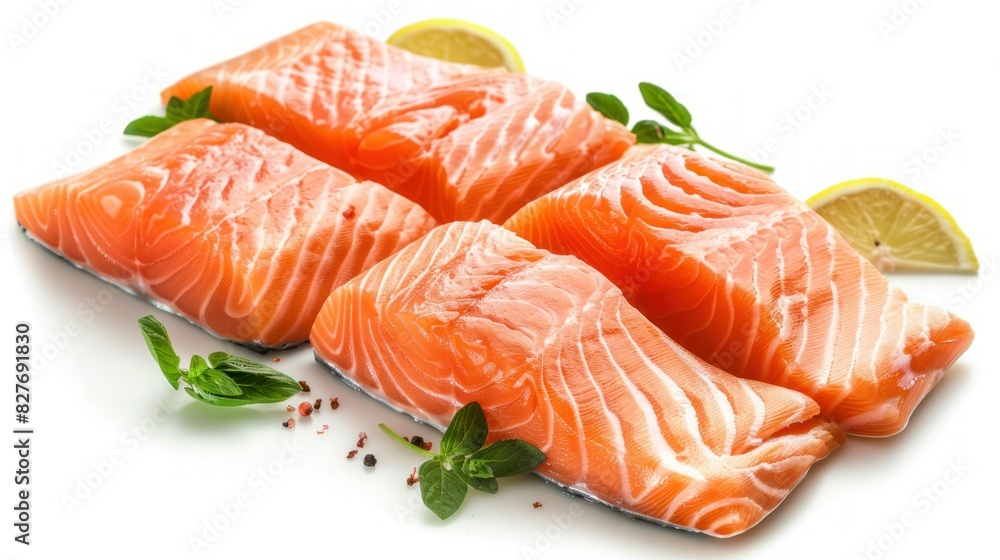 Collection of raw salmon fillets isolated on white background Collection of raw salmon fillets isolated on white background