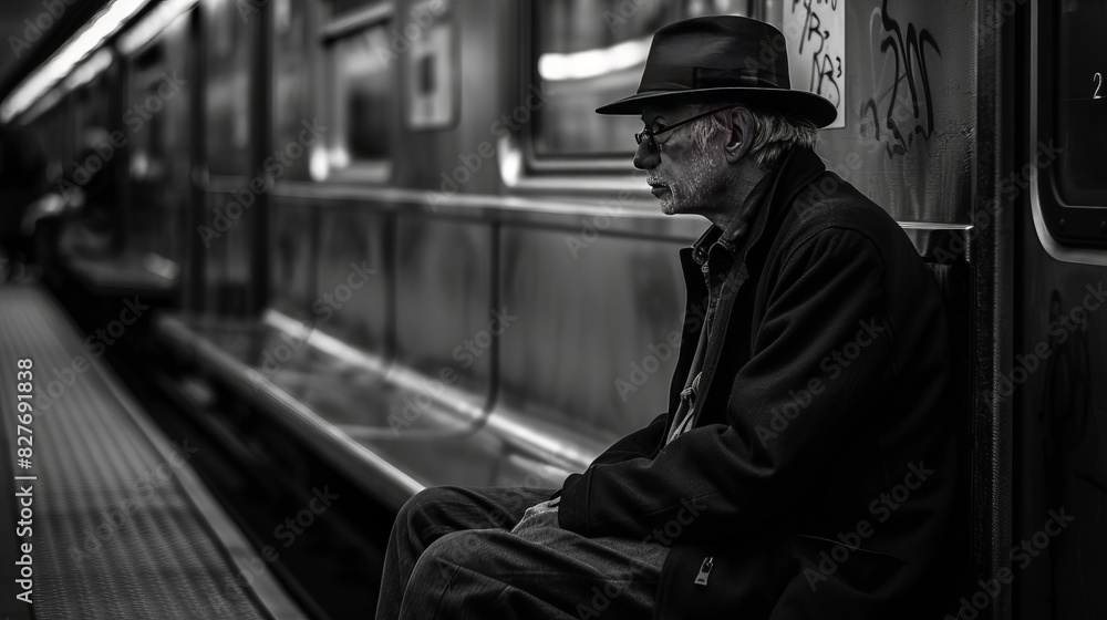 Street Photography of Man Waiting for Train in New York