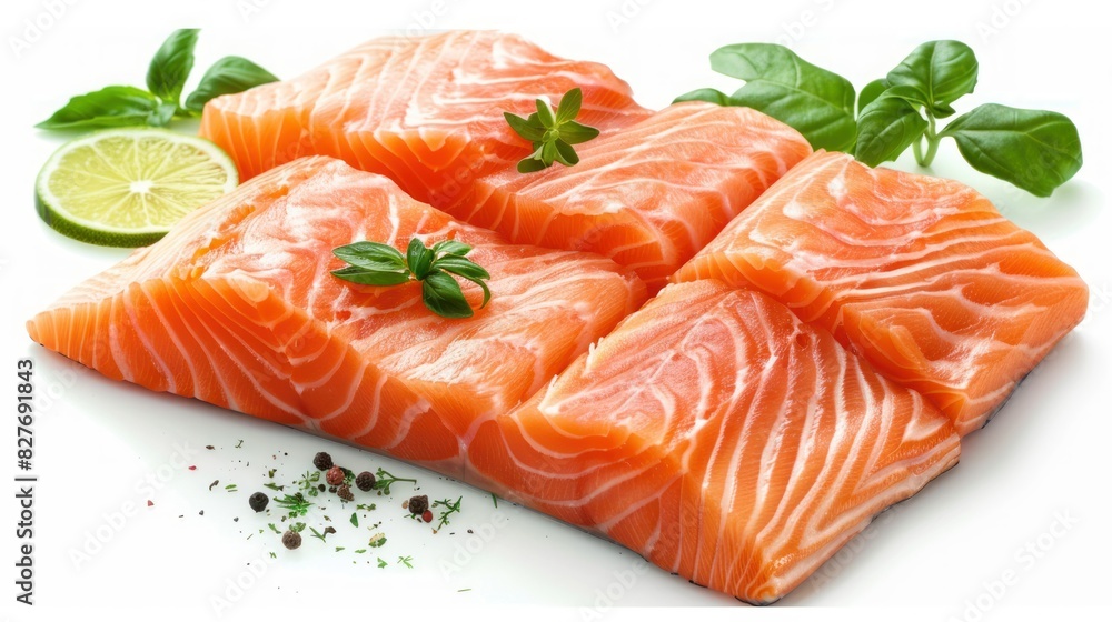 Collection of raw salmon fillets isolated on white background Collection of raw salmon fillets isolated on white background