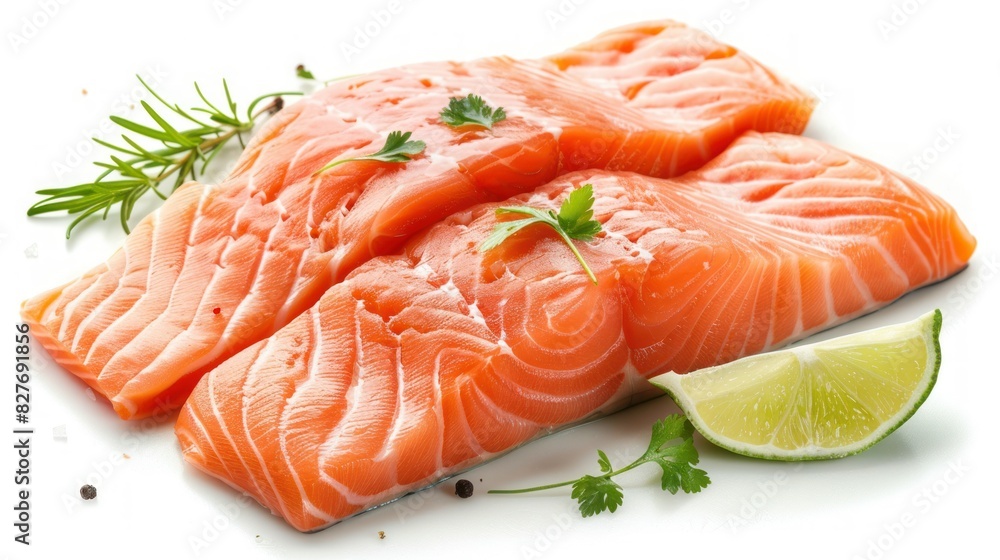 Collection of raw salmon fillets isolated on white background Collection of raw salmon fillets isolated on white background