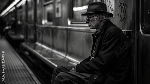Street Photography of Man Waiting for Train in New York