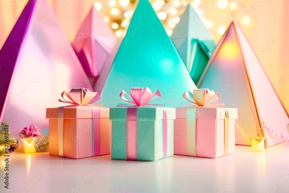 colored gift boxes with ribbon and bow on a festive background colored gift boxes with ribbon and bow on a festive background