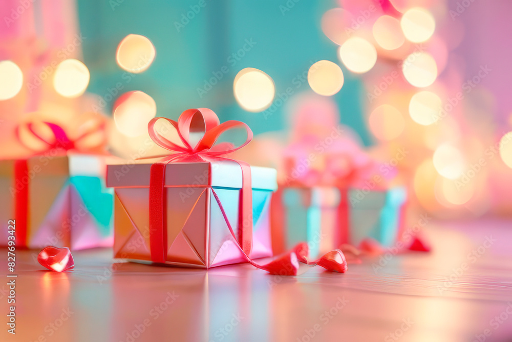 colored gift boxes with ribbon and bow on a festive background colored gift boxes with ribbon and bow on a festive background