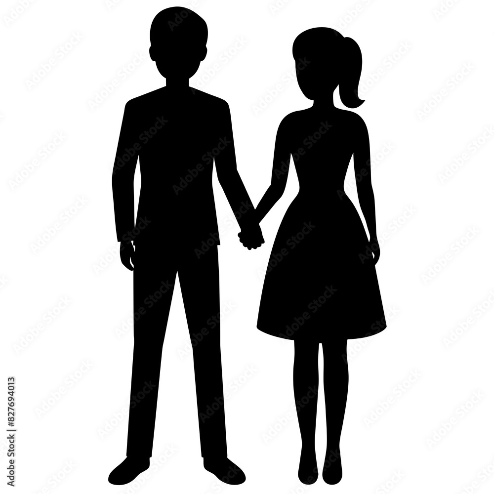 Silhouette illustration of a realistic young couple standing side by side. Silhouette illustration of a realistic young couple standing side by side.