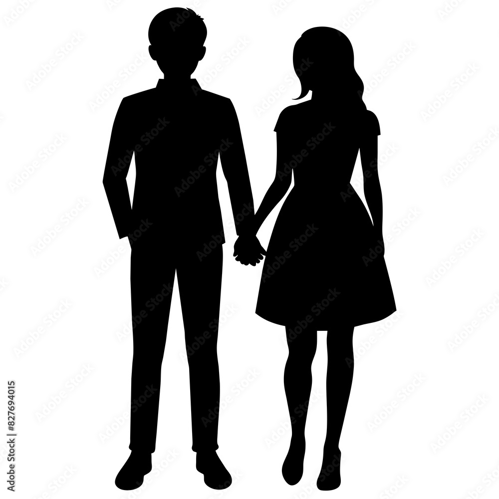 Silhouette illustration of a realistic young couple standing side by side. Silhouette illustration of a realistic young couple standing side by side.