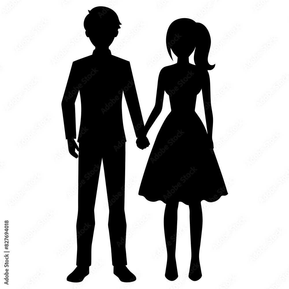 Silhouette illustration of a realistic young couple standing side by side. Silhouette illustration of a realistic young couple standing side by side.