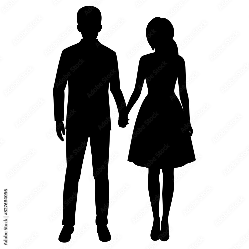 Silhouette illustration of a realistic young couple standing side by side. Silhouette illustration of a realistic young couple standing side by side.