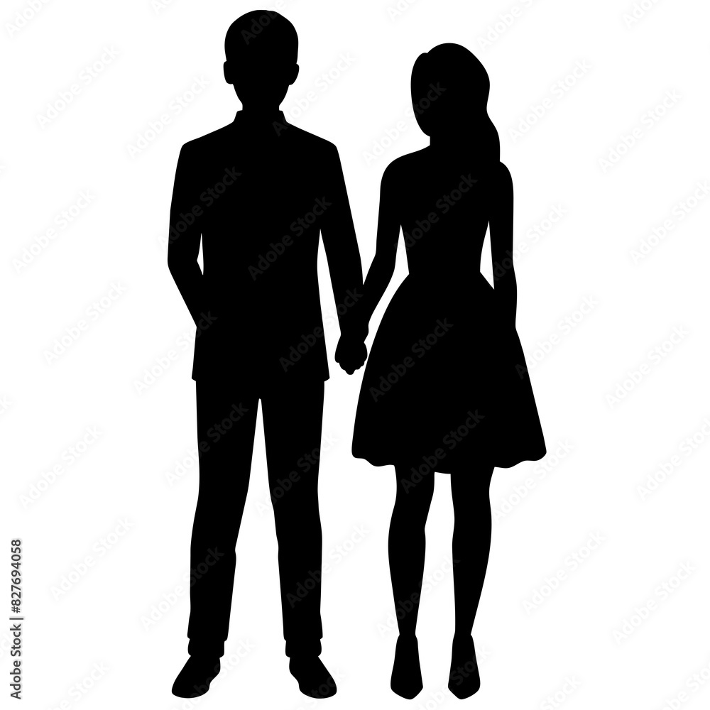 Silhouette illustration of a realistic young couple standing side by side. Silhouette illustration of a realistic young couple standing side by side.