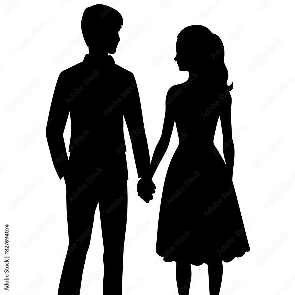Silhouette illustration of a realistic young couple standing side by side. Silhouette illustration of a realistic young couple standing side by side.