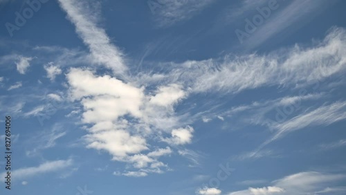 Overview of a beautiful blue sky in spring with fast moving clouds. Untouched nature. Footage.