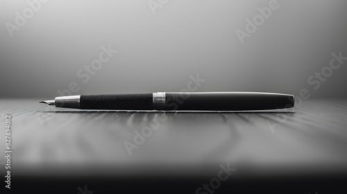 A silver fountain pen rests on a contract, ready for a signature in black ink photo