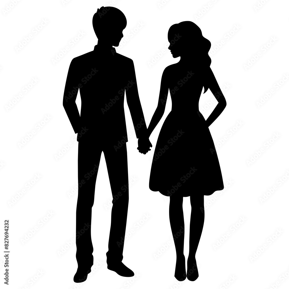 Silhouette illustration of a realistic young couple standing side by side.
