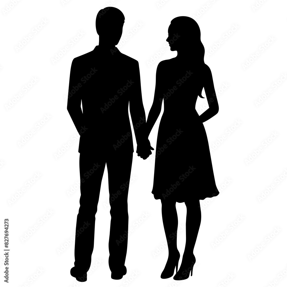 Silhouette illustration of a realistic young couple standing side by side. Silhouette illustration of a realistic young couple standing side by side.