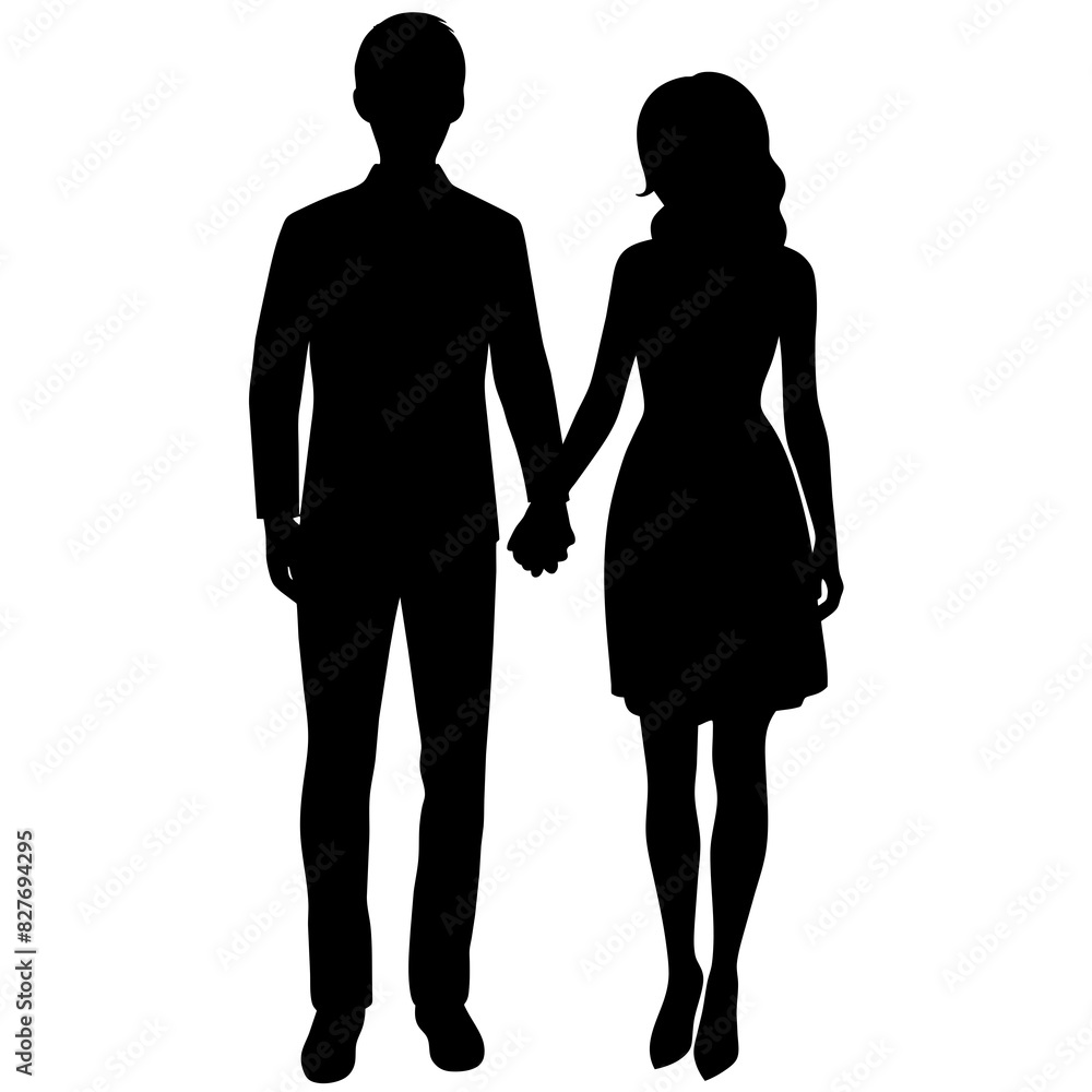 Silhouette illustration of a realistic young couple standing side by side. Silhouette illustration of a realistic young couple standing side by side.