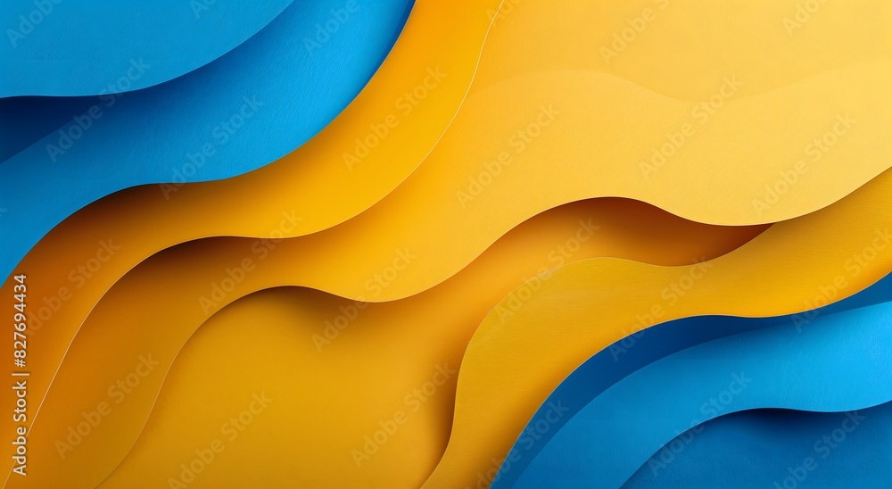 Obraz premium Simple paper cut shape wave pattern Blue and yellow background Paper Cut and Wave Concept