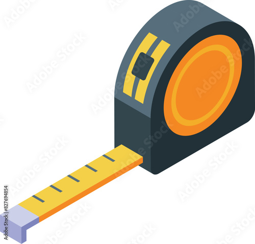 3d isometric illustration of a yellow and black retractable tape measure, a precision measuring tool commonly used in construction and design projects